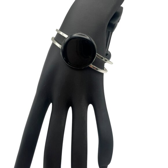 Apache Tears Stone Silver Bangle Cuff Bracelet - Picture 1 of 9